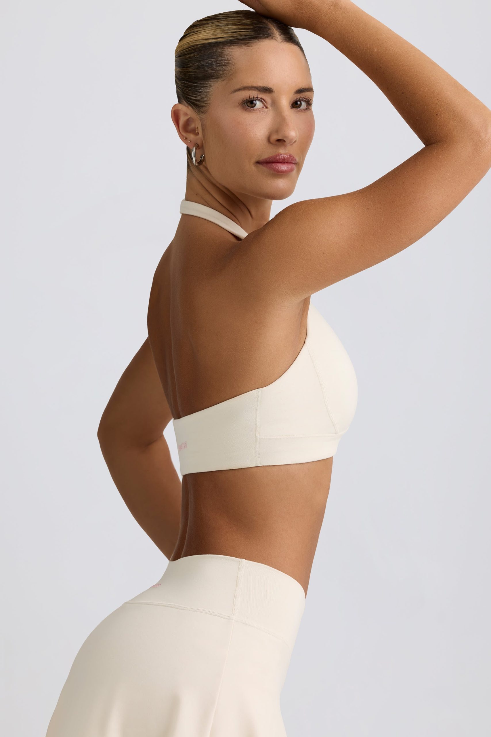 Brushed Jersey V-Neck Sports Bra in Ivory Marl - Image 3