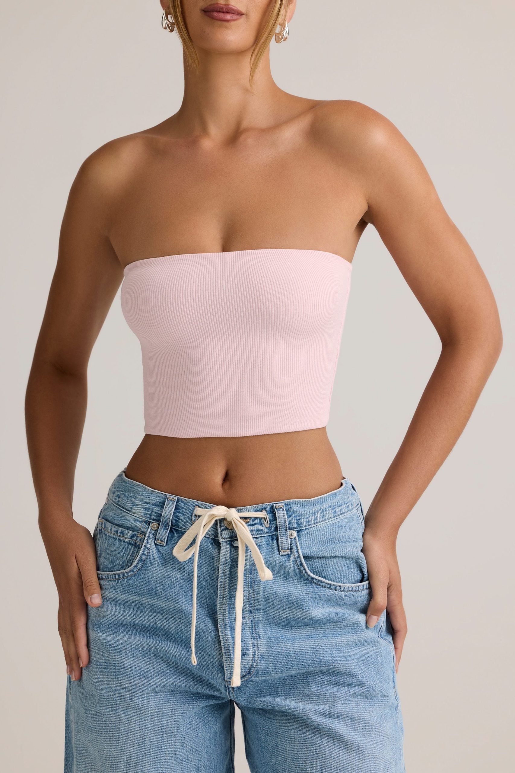 Modal Strapless Crop Top in Baby Pink - Image 2
