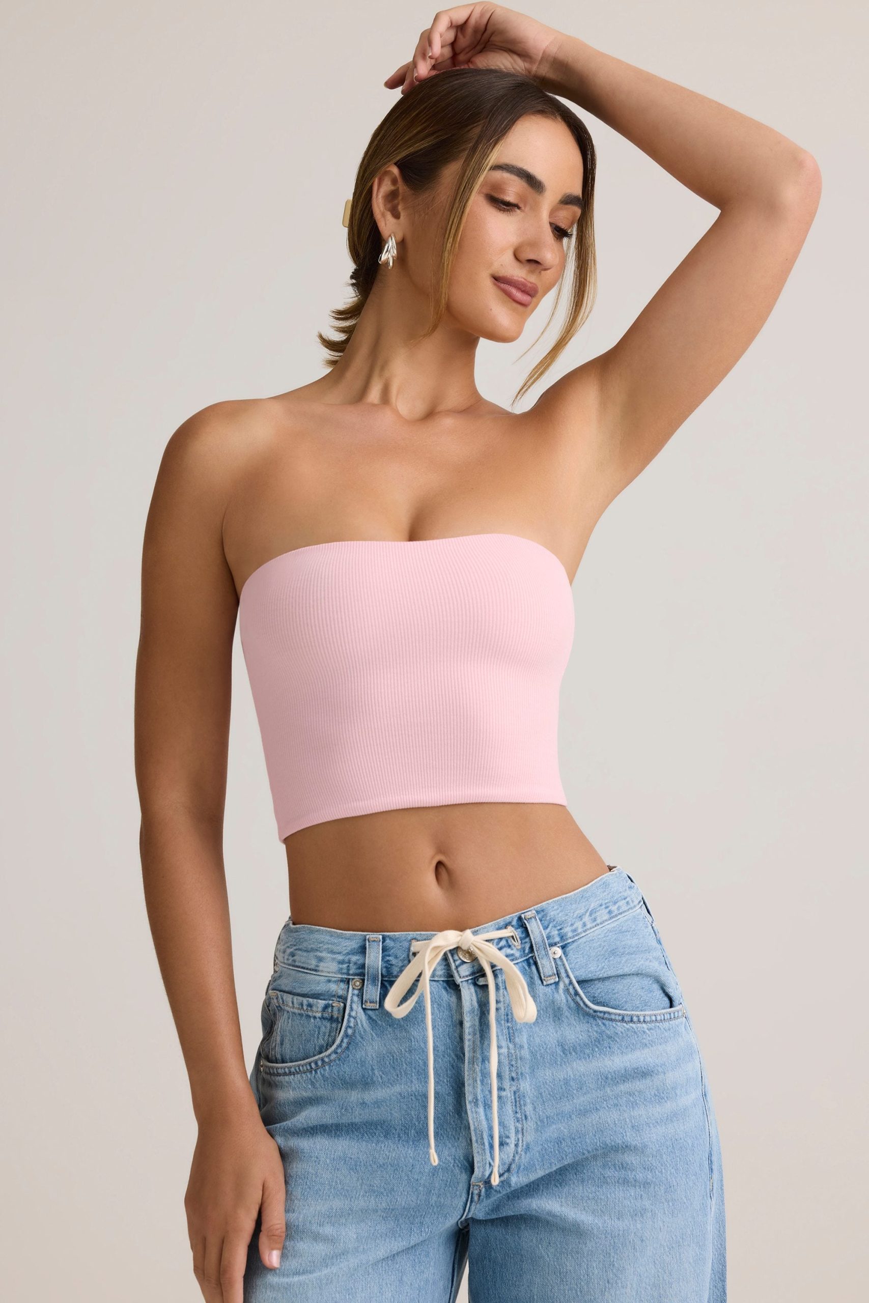 Modal Strapless Crop Top in Baby Pink - Image 5