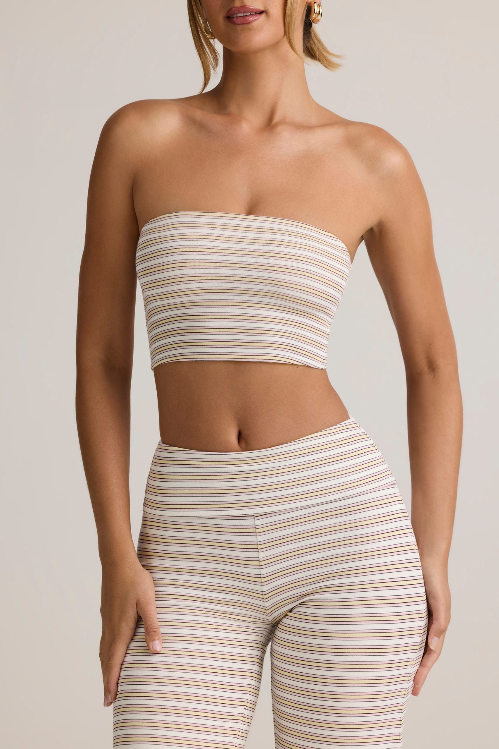 Modal Strapless Crop Top in Pink Yellow Stripe - Image 2