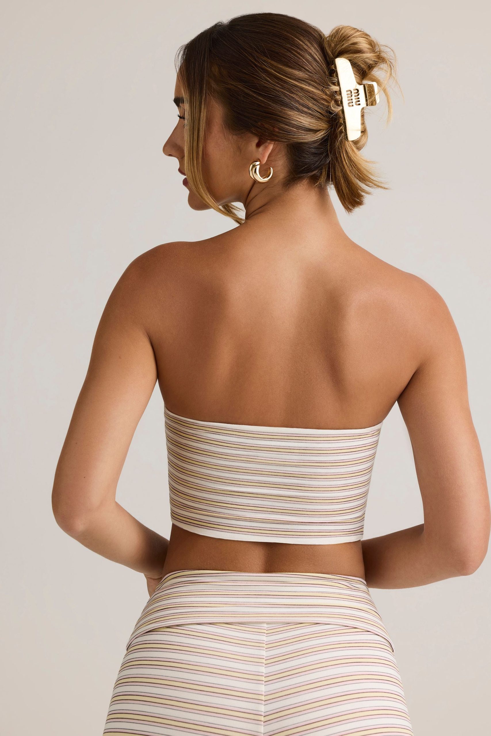 Modal Strapless Crop Top in Pink Yellow Stripe - Image 3