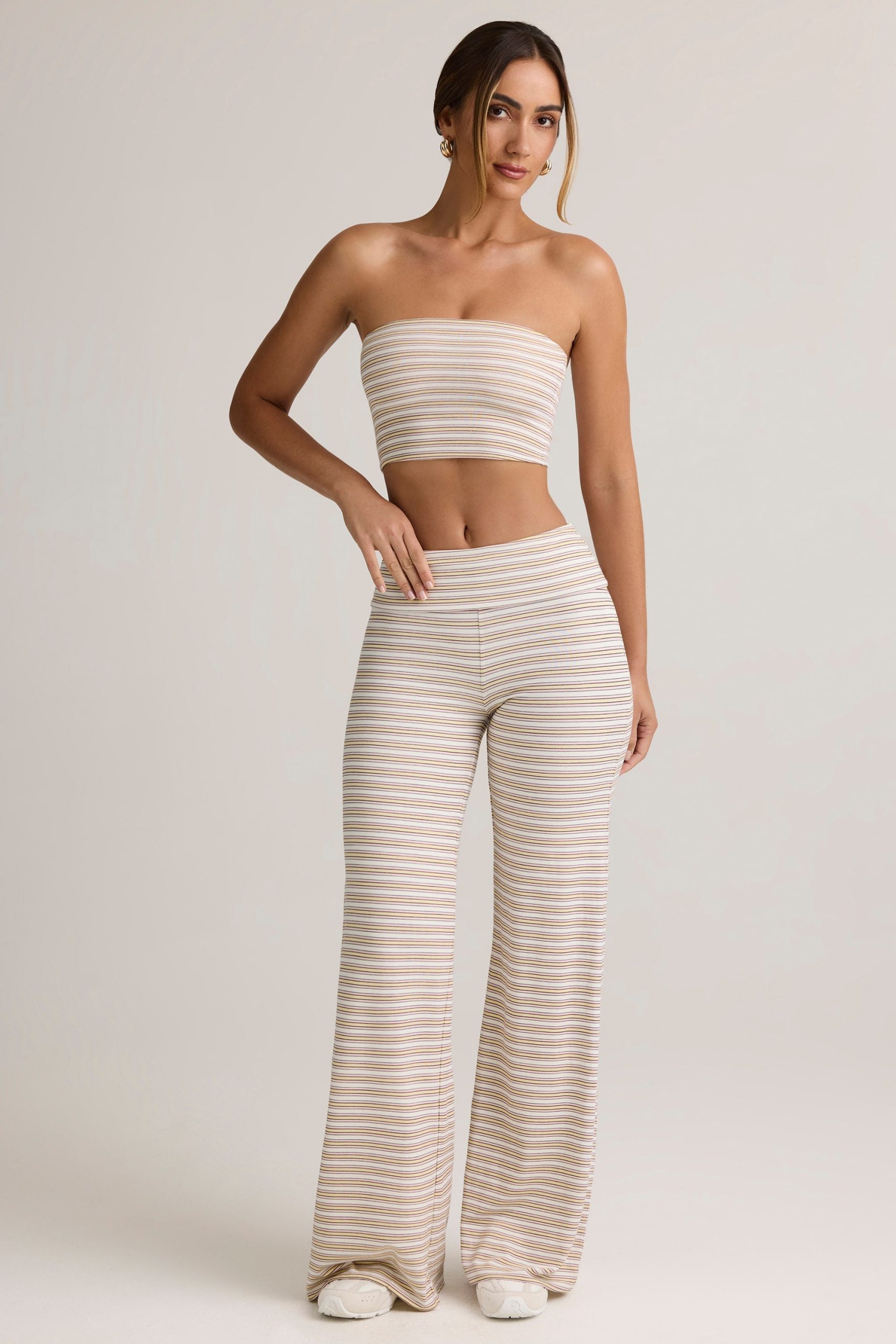 Modal Strapless Crop Top in Pink Yellow Stripe - Image 5