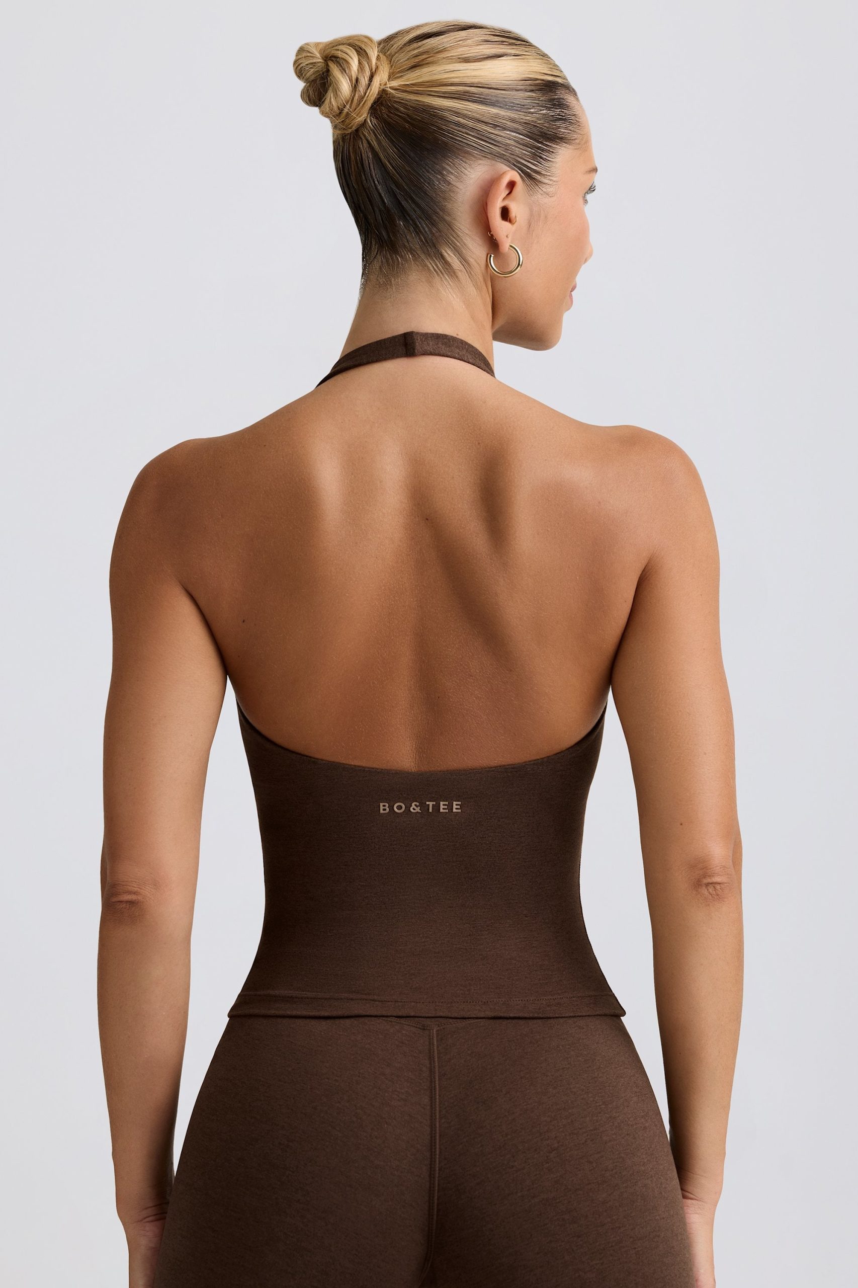 Halterneck Open-Back Tank Top in Pecan Marl - Image 2