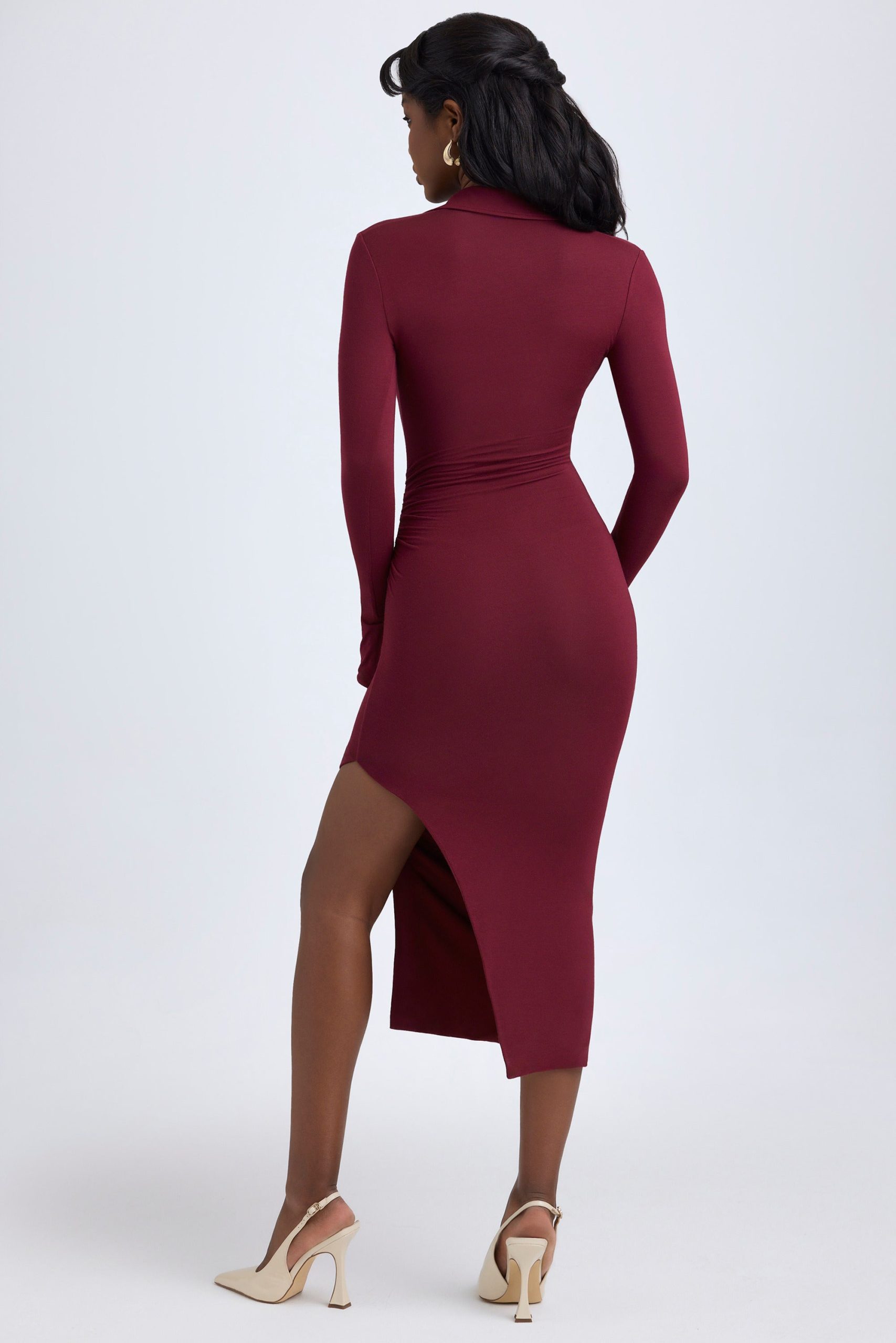 Modal Plunge V-Neck Midaxi Dress in Wine Red - Image 2