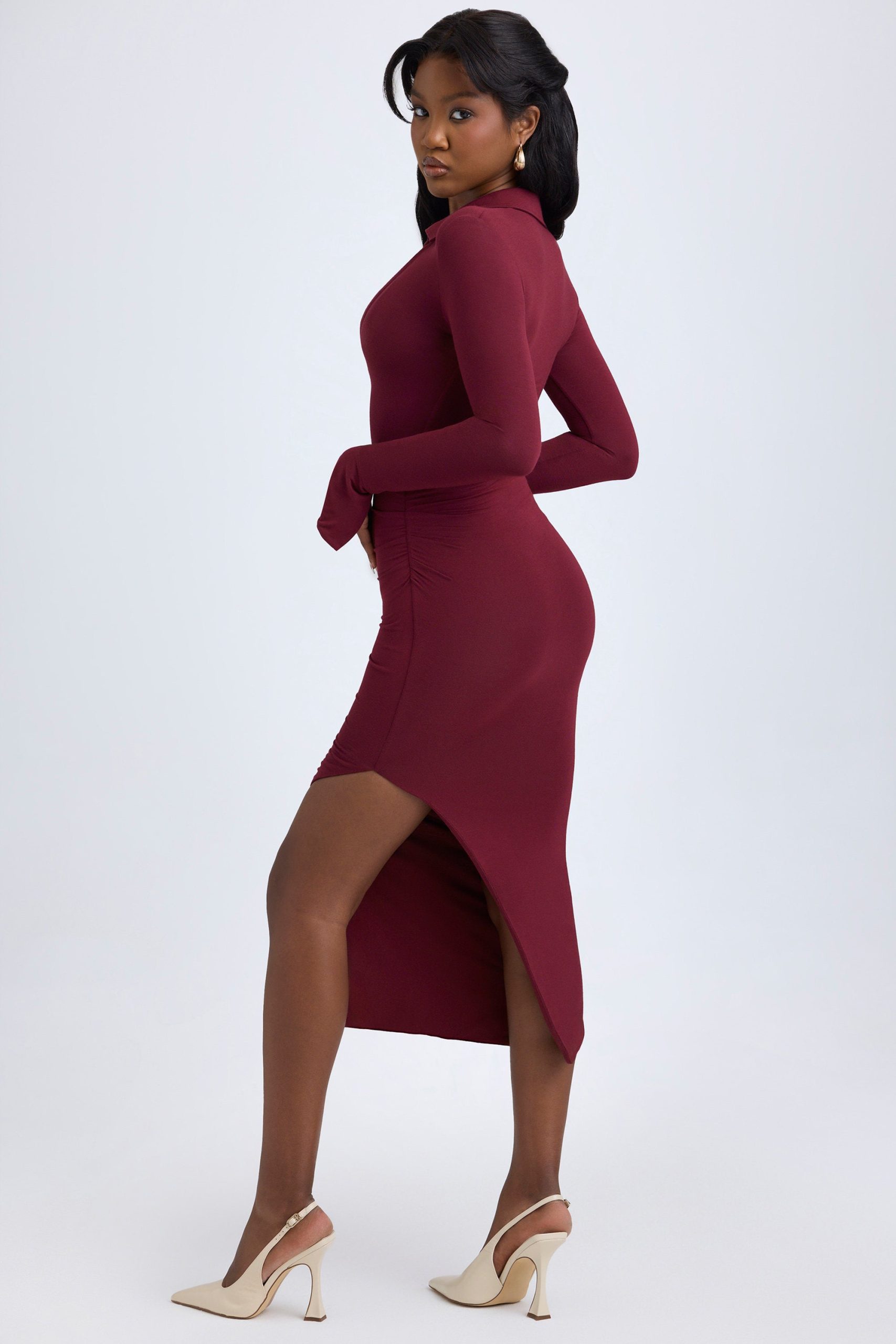 Modal Plunge V-Neck Midaxi Dress in Wine Red - Image 6