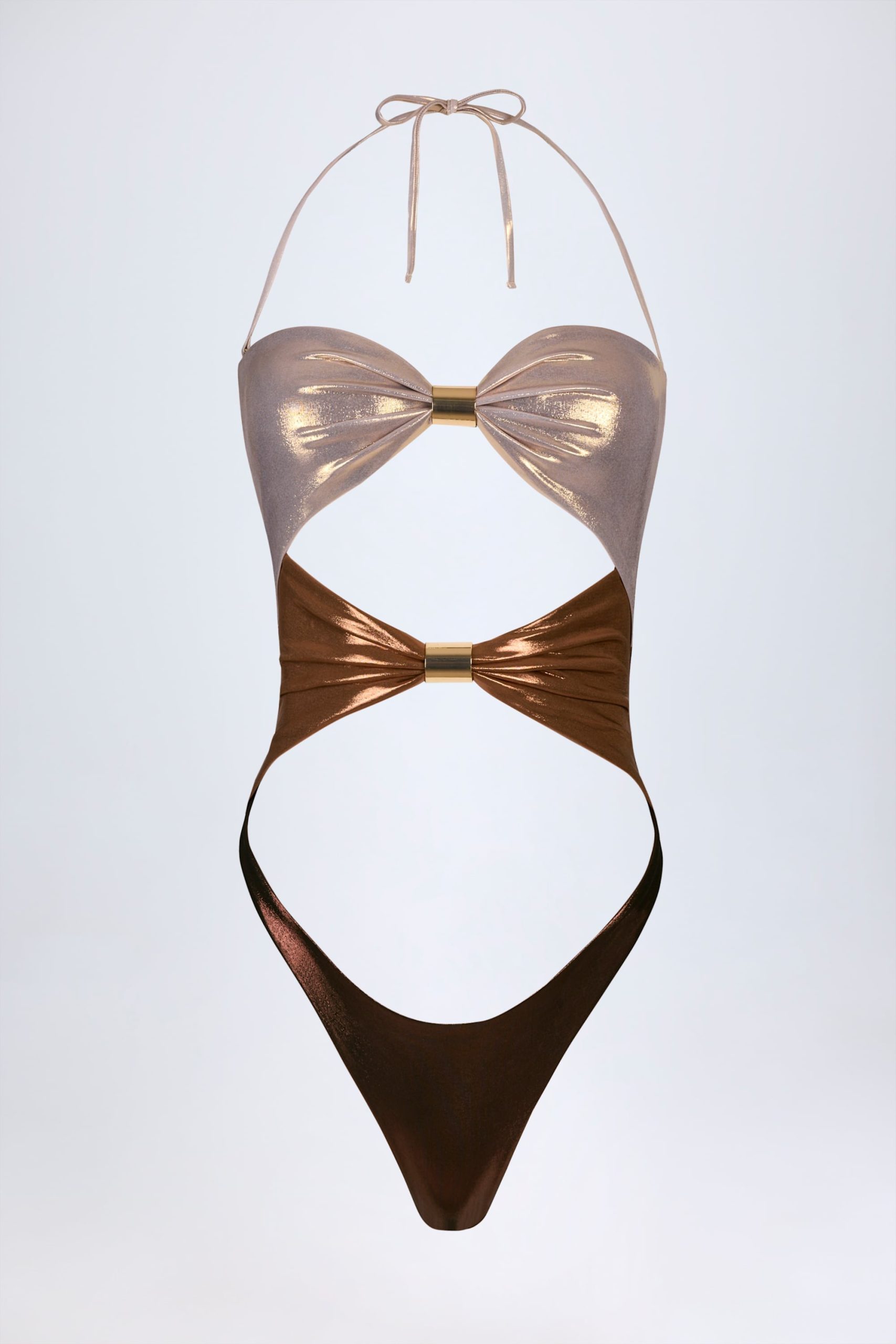 Panelled Cut-out Swimsuit in Bronze Gold - Image 4