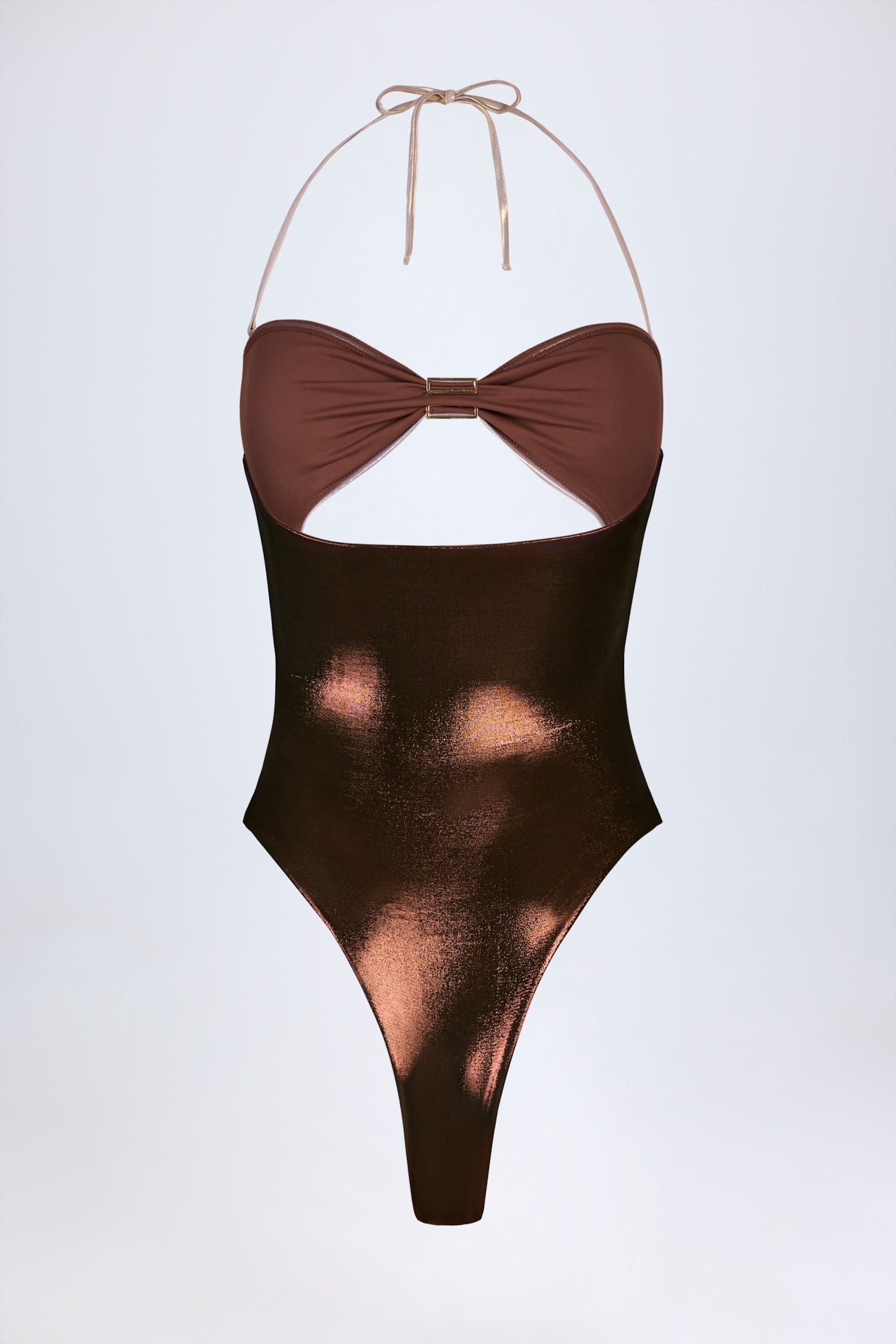 Panelled Cut-out Swimsuit in Bronze Gold - Image 5