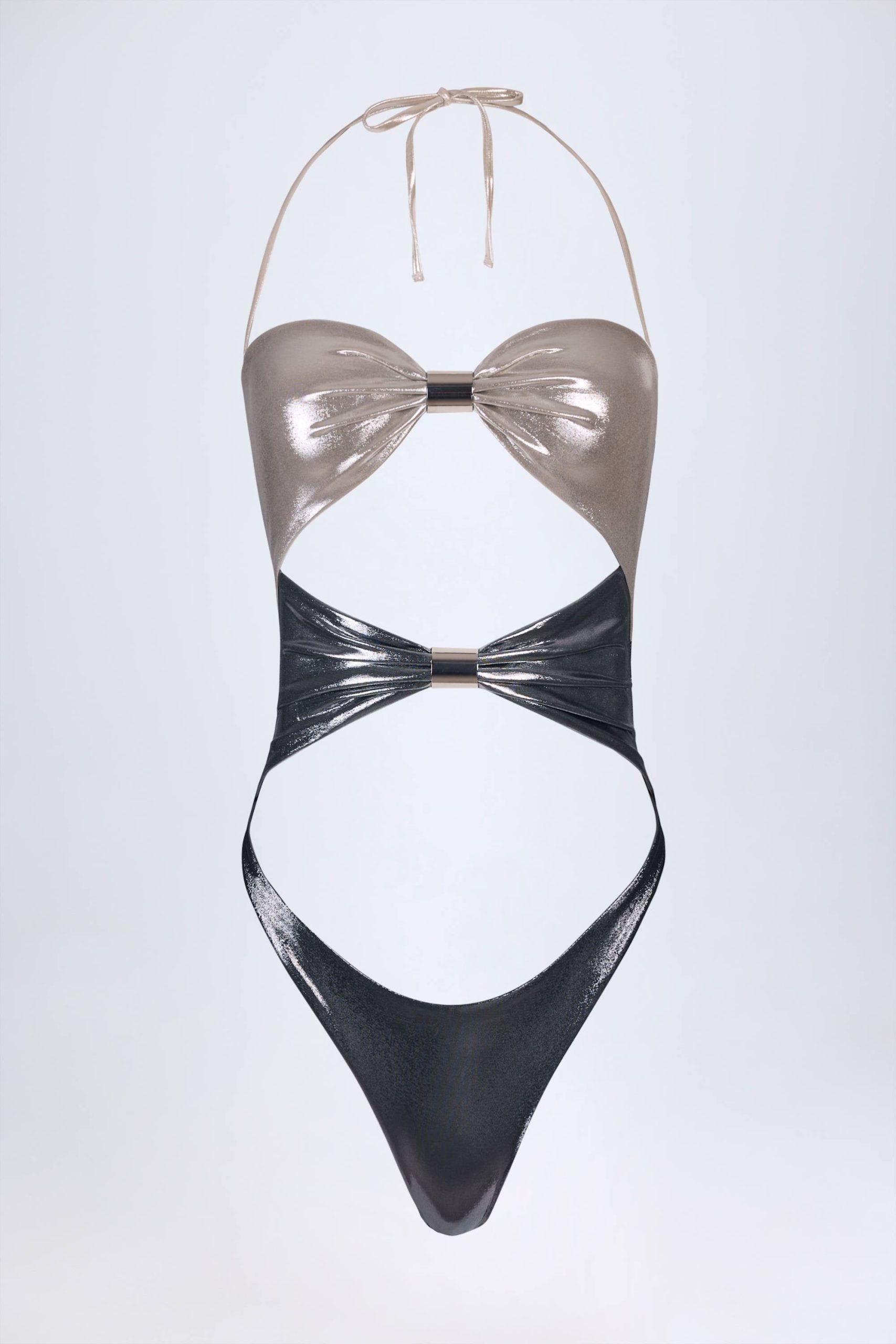Panelled Cut-out Swimsuit in Silver Chrome - Image 4